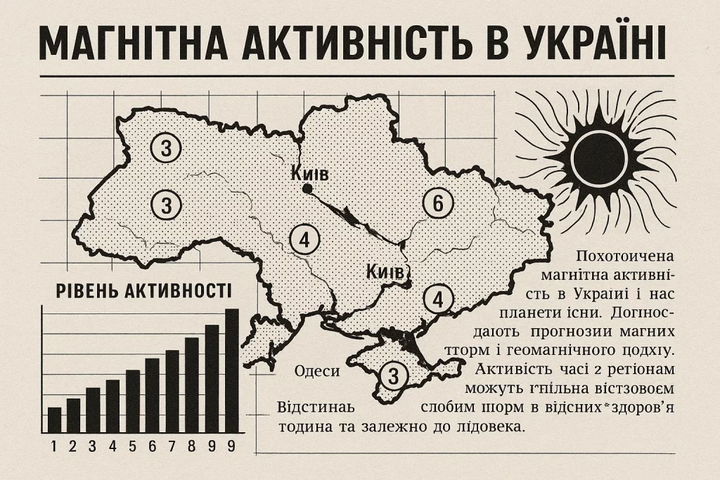 Магнітна буря 22 серпня 2025 року в Україні: прогноз по регіонах