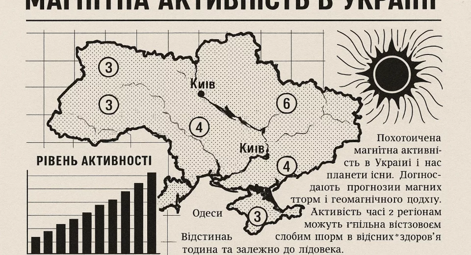 Магнітна буря 22 серпня 2025 року в Україні: прогноз по регіонах