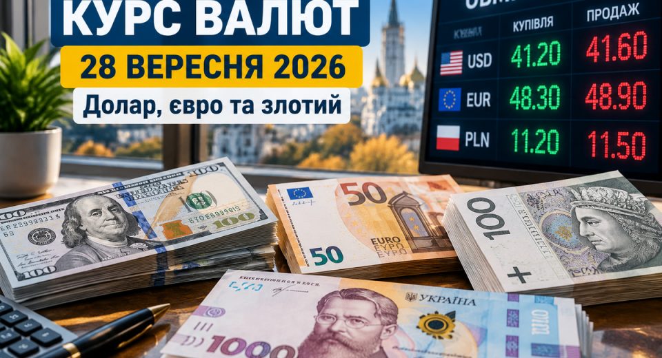 Курс валют на 28 вересня 2026